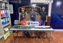 ตำรวจ สภ.ปลวกแดง ขานรับนโยบายรัฐบาล รวบผู้ต้องหา 2 ราย ยึดปืนเถื่อน 4 กระบอก